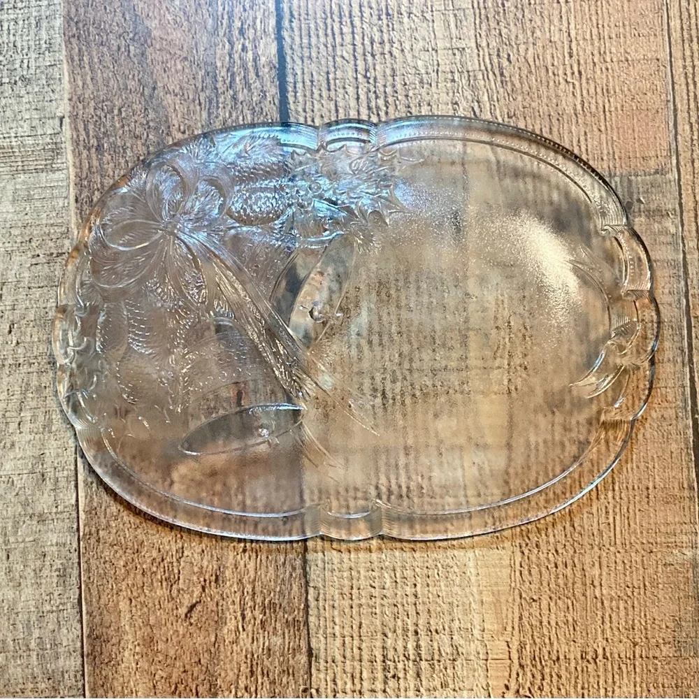 MIKASA Crystal Holiday Bells Oblong Plate 10 1/4” Japan EUC Christmas‎ Dish